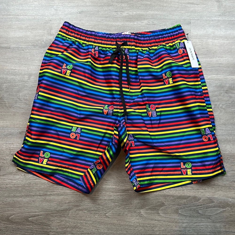2xist PRIDE CATALINA SWIM SHORT LOVE Rainbow Stripe Extra Large NWT